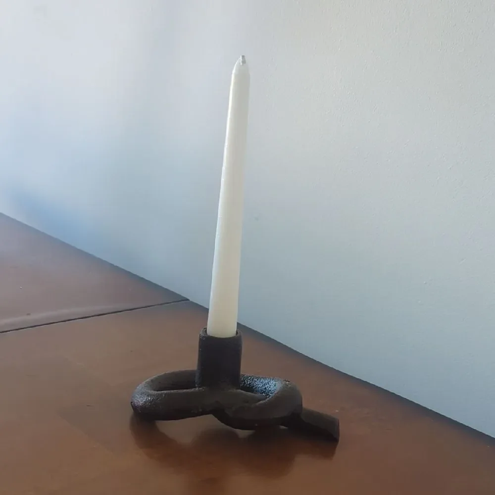 Brutalist Modern Black Candle Holder Iron